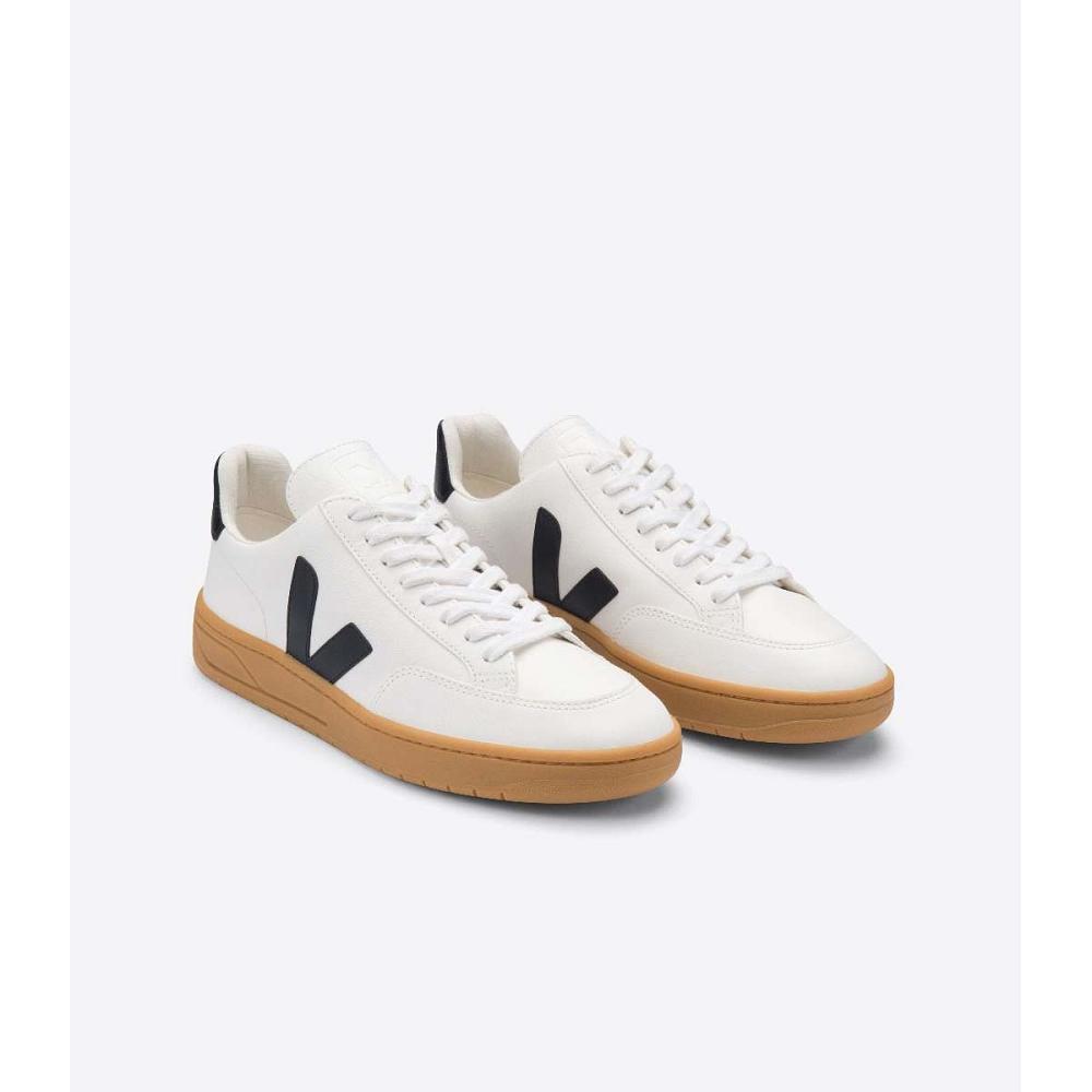 Women's Veja V-12 LEATHER Sneakers White/Black | SG 667CTV